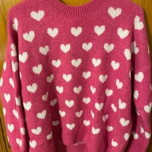 Vince Camuto Pink and White Heart Sweater